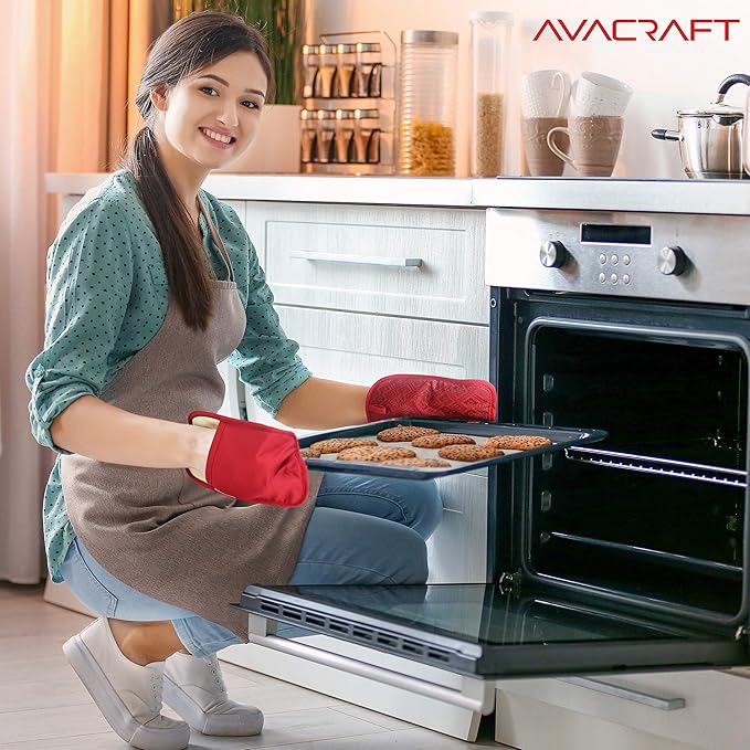 AVACRAFT Red Pot Holders Set, Flexible, 100% Cotton with Non-Slip Heat Resistant Silicone Design, Thick Terry Cloth Interior, Hot Pads, 500 F Heat Resistant Kitchen Mitts (Red Pot Holder)