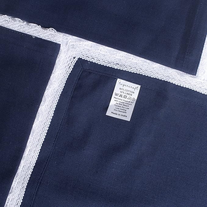 FINGERCRAFT Dinner Cloth Napkin Cotton Linen Blend 4 Pack Mitered Corners with Elegant Lace for Everyday Use Napkins are Pre Shrunk and Good Absorbency Navy Easter Color