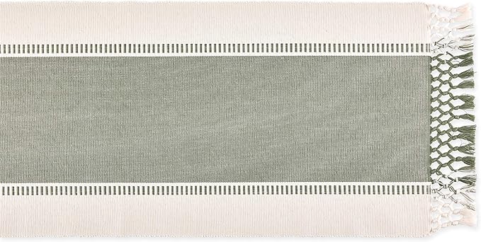 DII Dobby Stripe Woven Table Runner, 13x108 (13x113.5, Fringe Included), Artichoke