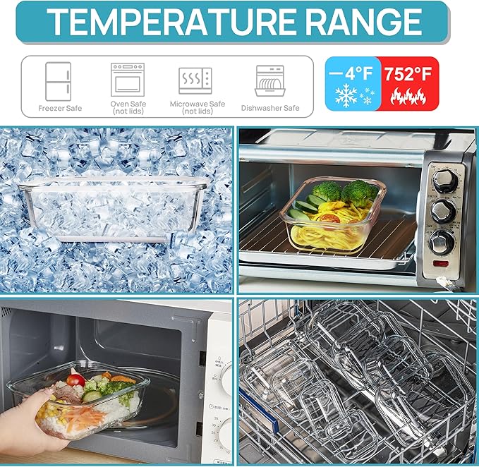 Vtopmart 5Pack 22oz Glass Storage Containers with Lids, Glass Meal Prep Food Container Sets with Snap Airtight Lids for Microwave, Oven, Freezer and Dishwasher, Blue