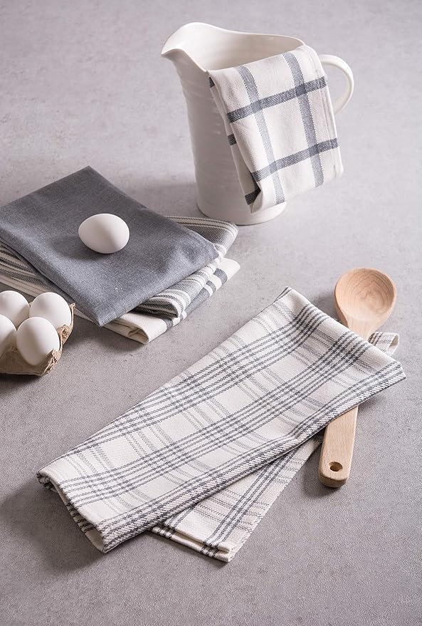 DII Assorted Woven, Kitchen Dishtowel Set, 18x28, Gray, 5 Piece