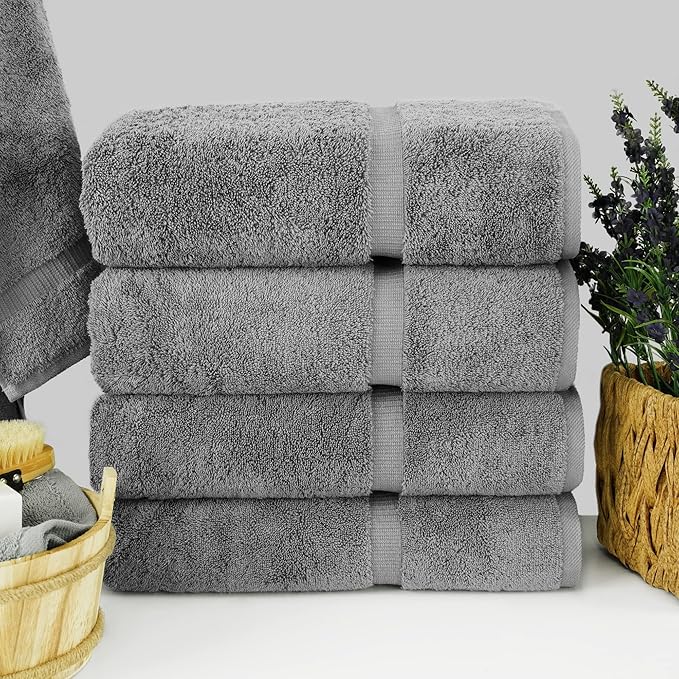 Chakir Turkish Linens | Hotel & Spa Quality 100% Cotton Premium Turkish Towels | Soft & Absorbent (4-Piece Bath Towels, Gray)