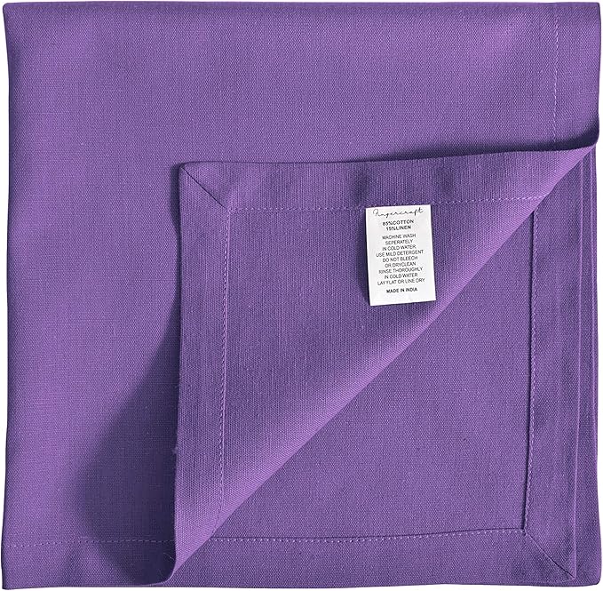 Fingercraft Dinner Cloth Napkins in Cotton Linen Blend Fabric 12 Pack Easter Special, Premium Quality, Mitered Corners for Every Day Use Napkins are Pre Shrunk and Good Absorbency Color Purple