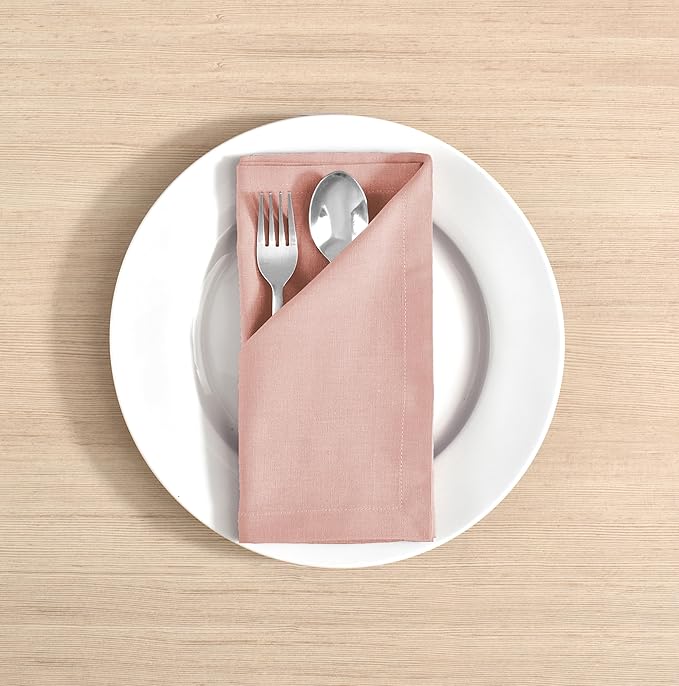 FINGERCRAFT Dinner Cloth Napkins, Cotton Linen Blend Mitered Corner Napkins Cloth 4 Pack Natural Premium Quality for Every Day Use, Parties, Easter, Thanksgiving, Weddings, 18x18 inch Shell Peach
