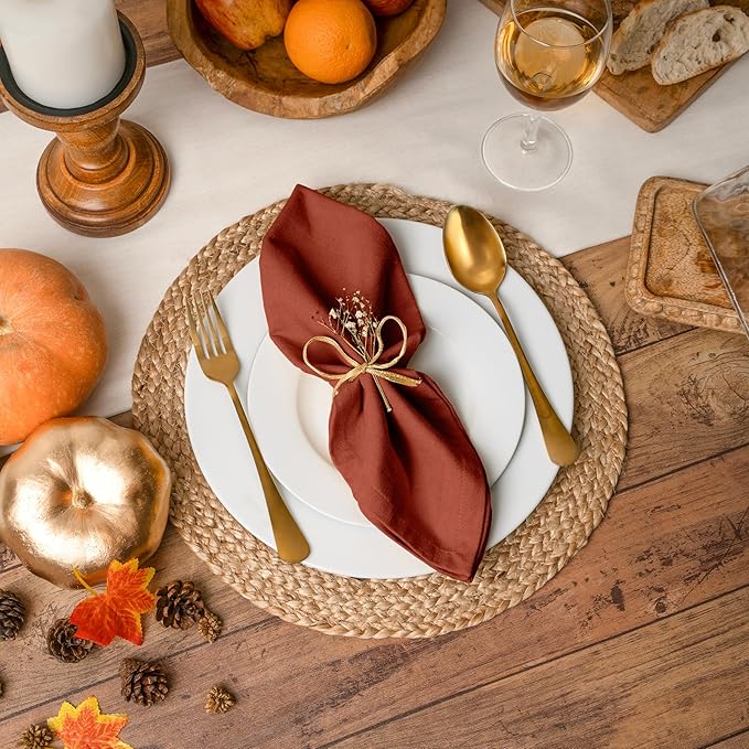 Blue Needles Solid Cloth Napkins Set of 6 Rust 100% Cotton Dinner Napkins 18x18 inches - Soft, Reusable, Absorbent & Washable Linen, Ideal for Spring Summer Easter Events Parties & Everyday Use