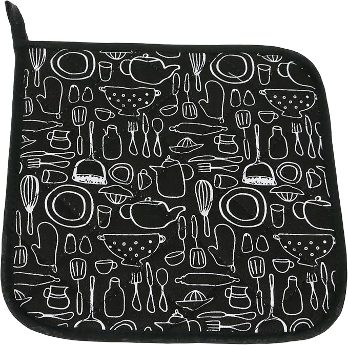 100% Cotton Kitchen Everyday Potholders Pot Holder Heat Resistant Coaster Potholder for Cooking and Baking 8 x 8-Inch Set of 3 Black