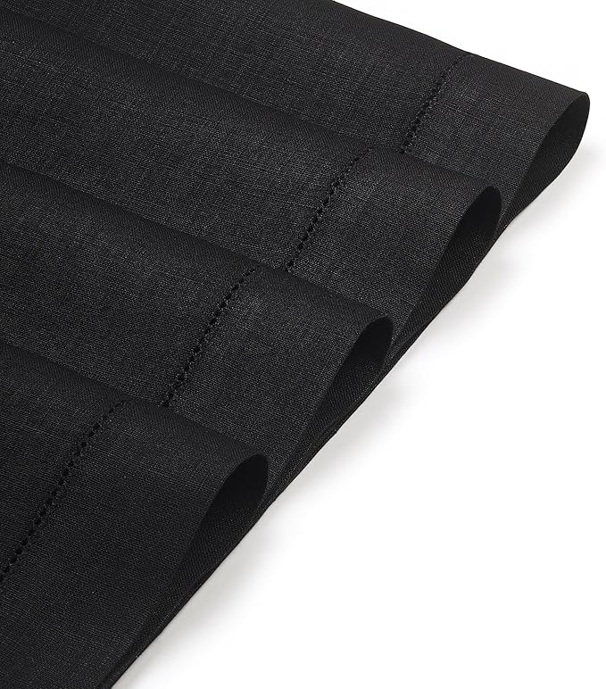 D'Moksha Homes Linen Placemats Set of 6 - Classic Hemstitch Black Placemats 14 x 19 Inch - 100% Pure Linen Table Mats for Spring - Handcrafted and Machine Washable
