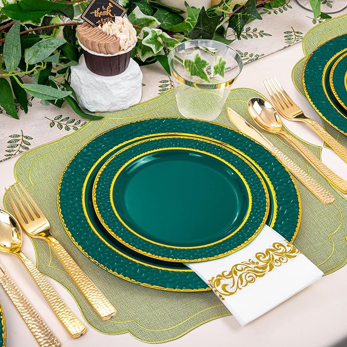 Linen Placemats Set of 4, Sage Green Embroidered Place Mats 16x18 Inch, Scalloped Edge Washable Fabric Table Mats, Wavy Shape Table Decor for Wedding Baby Shower Party Dining Room