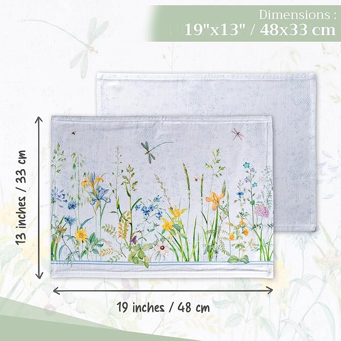 Maison d' Hermine Placemats Set of 4 100% Cotton Washable Cloth Place Mats Reusable Table Mats for Kitchen Dining Party Wedding Gifts for Mothers Day Spring/Summer (Fleurs De Mai, 13" x 19")