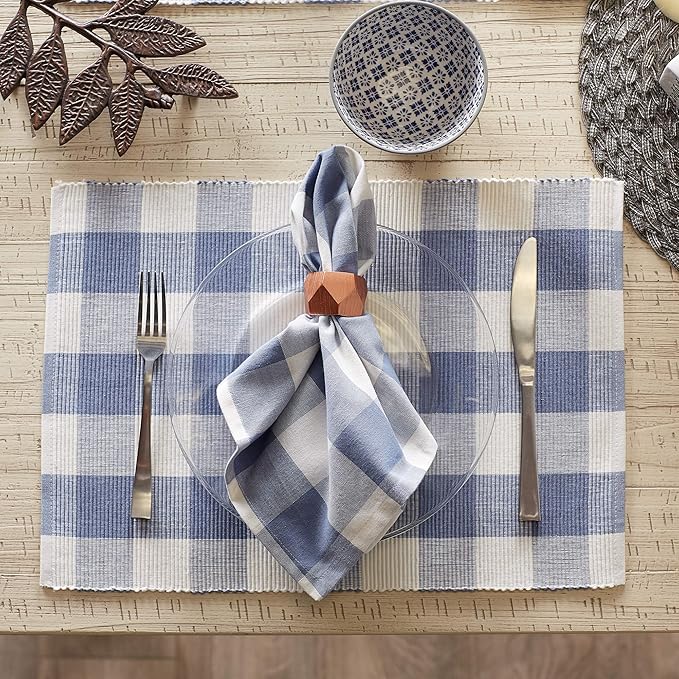 DII Buffalo Check Collection, Classic Farmhouse Cloth Napkin Set, 20x20, Stonewash Blue, 6 Piece