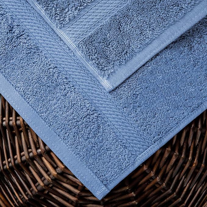 SUPERIOR Egyptian Cotton Pile 10 Piece Towel Set, Includes 2 Bath, 4 Hand, 4 Face Towels/Washcloths, Ultra Soft Luxury Towels, Thick Plush Essentials, Guest Bath, Spa, Hotel Bathroom, Denim Blue