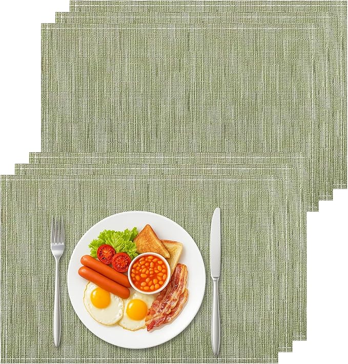 Bloss Green Placemats Set of 6-12x18 Inch Table Mats Washable Heat-Resistant Place Mats for Dining Table, Easy to Clean Seasonal Place Mats for Holiday Party Kitchen Dining Table Decoration