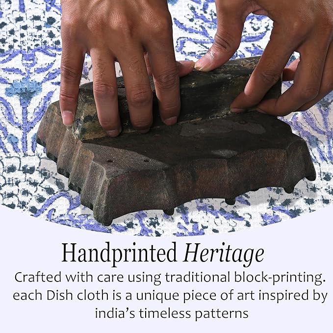 CPC Indigo Blue Hand Block Printed Cotton Waffle Dish Cloth Set of 6-12x12 Inch Super Absorbent, Soft, Reusable Kitchen Towels for Dish Drying & Cleaning Ideal for Spring, Mother's Day
