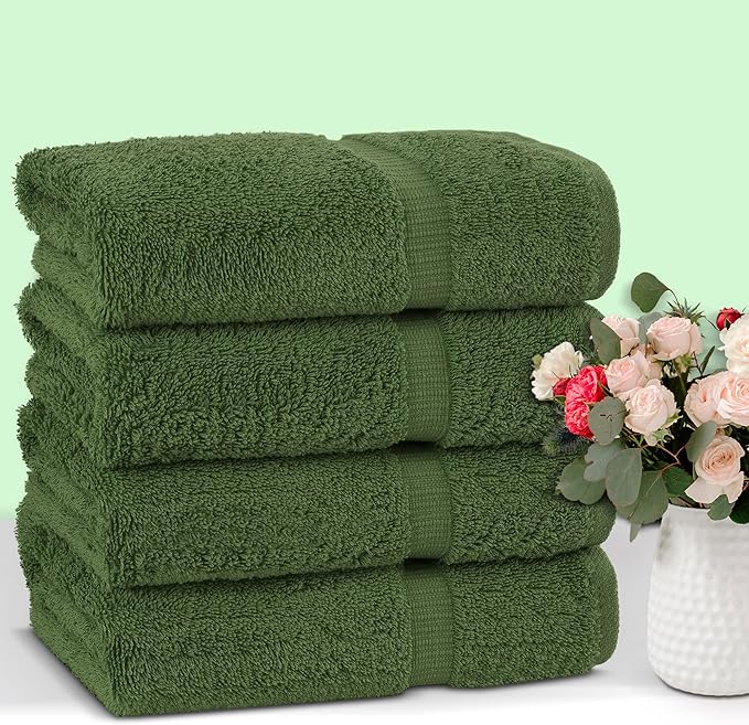 Chakir Turkish Linens 100% Cotton Premium Turkish Towels for Bathroom | 27'' x 54'' (4-Piece Bath Towels - Moss)