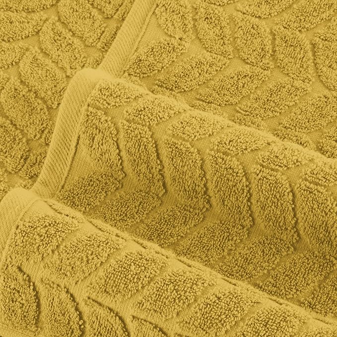 Elegant Comfort Luxury 6-Piece 100% Turkish Cotton Jacquard Braided Textured Premium Hotel Quality Towel Set– Soft and Absorbent, Includes 2 Bath Towels, 2 Hand Towels and 2 Washcloths, Amber Gold