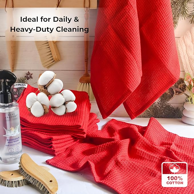 Red Cotton Cleaning Rags for Housekeeping - Trapos Paños De Limpieza Reutilizables - Kitchen Bar Shop Towel Dish Mop Wash Cloth for House Dust - Reusable Washable Absorbent - 13"x13" 12 Pack