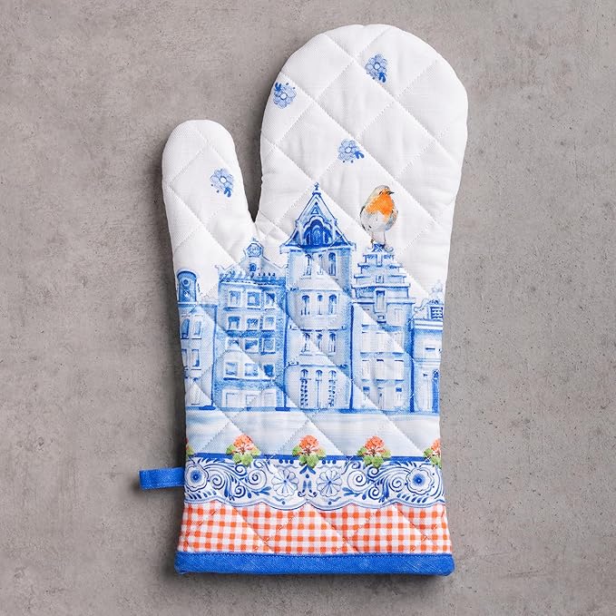Maison d'Hermine Oven Gloves 100% Cotton Oven Mitt 7" x 13" with Loop Heat Resistant BBQ Cooking Gloves Baking Grilling Gifts for Mothers Day Spring/Summer (Pack of 1, Amsterdam Canals)
