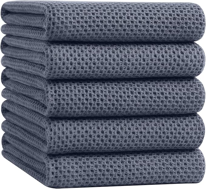 Homaxy 100% Cotton Oversized Waffle Weave Kitchen Dish Towels, 5-Pack Ultra Soft Absorbent Dish Towels, Quick Drying Cleaning Towels, 20 x 28 Inches, Dark Grey