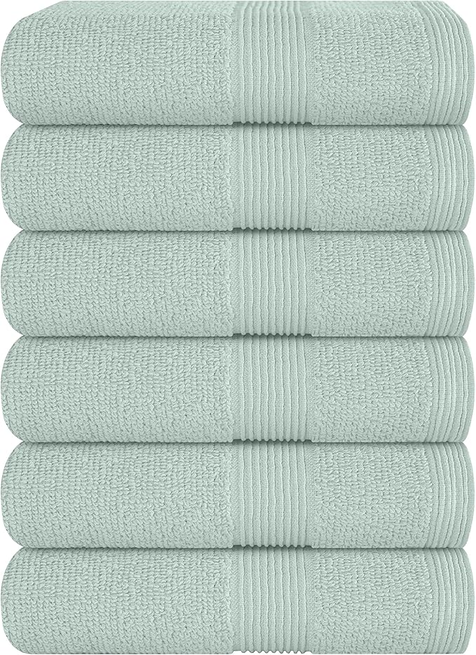 Belizzi Home Ultra Soft 6-Piece Hand Towel Set 16x28-100% Ringspun Cotton - Durable & Highly Absorbent Hand Towels - Ideal for use in Bathroom, Kitchen, Gym, Spa & General Cleaning - Sea Green