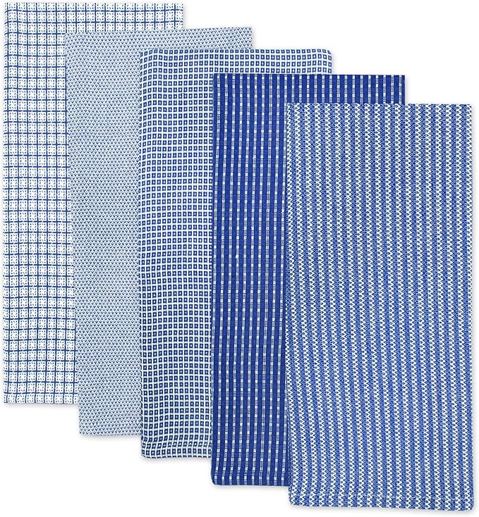 DII Ultra Absorbent, Everyday Cotton Kitchen Towels, Dishtowel Set, Assorted Blue, 5 Piece