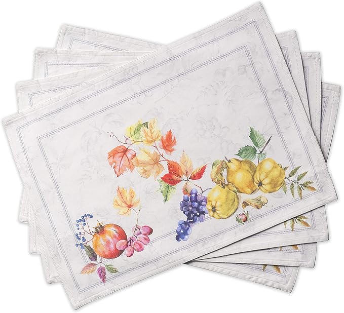 Maison d' Hermine Placemats Set of 4 100% Cotton Washable Cloth Place Mats, Reusable Table Mats for Thanksgiving Christmas Decorations Kitchen Dining Party Wedding (Fruit D'Hiver, 13" x 19")
