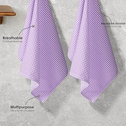 12 Pack Dual Tone Waffle Weave Dish Cloth, 12x12 Inches, 100% Cotton, Reversible, Super Absorbent, Quick Dry, Durable Dishcloth Set, Soft Hand Towels for Cleaning, Lavender