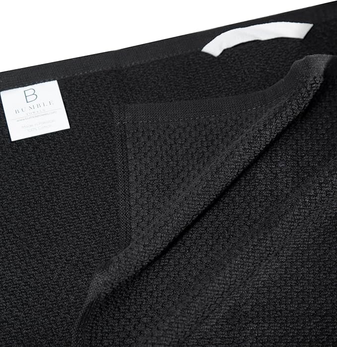 Premium Kitchen Towels (16”x 26”, 6 Pack) | Large Cotton Kitchen Hand Towels | Popcorn Striped Design | Dish Towels | 430 GSM Highly Absorbent Tea Towels Set with Hanging Loop | Black