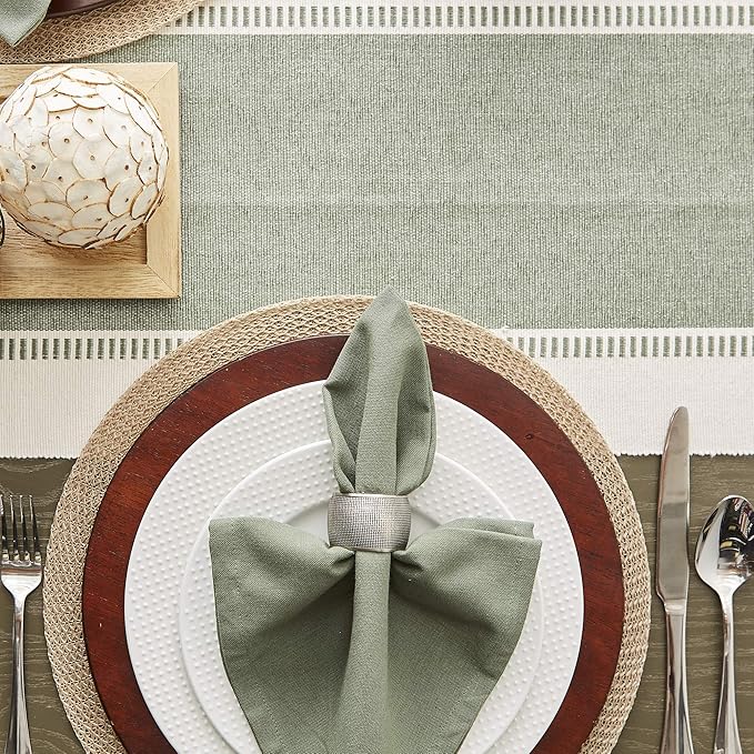 DII Dobby Stripe Woven Table Runner, 13x108 (13x113.5, Fringe Included), Artichoke