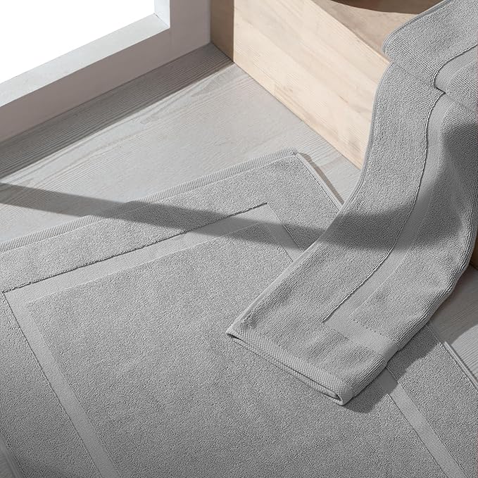 SALBAKOS 100% Turkish Cotton Bath Mat Set 2-Piece - 20x34 inch, Hotel & Spa Collection, Soft, Absorbent, Long Lasting, Durable Bathroom Rugs | Made in Turkey (Silver, 2 Bath Mats)