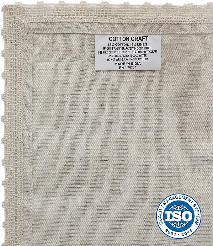 COTTON CRAFT Cocktail Napkins - Set of 12 Flax Linen Cloth Napkins with Lace - Happy Hour Drink Beverage Bar Holiday Party Dessert Gift - Lunch Brunch Dinner Washable Reusable Napkin - 10x10 - Natural