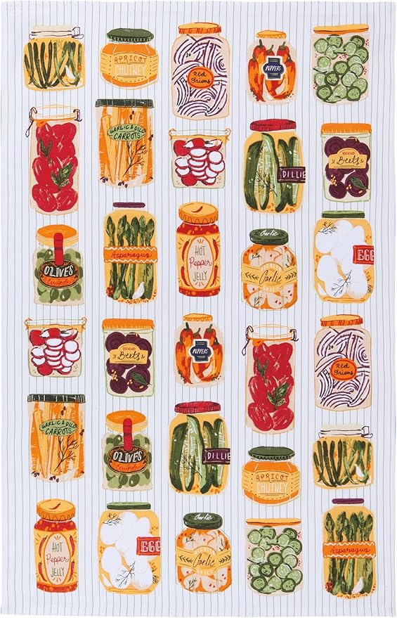 Set of 2 Cotton Towels with Pickling Printed Designs