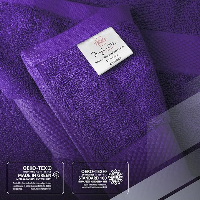 Infinitee Xclusives Luxury 100% Cotton Towel Set – 8 Piece Bathroom Towel Set (2 Bath Towels, 2 Hand Towels, 4 Washcloths) – Soft & Absorbent Towels for Bathroom (Profound Purple)