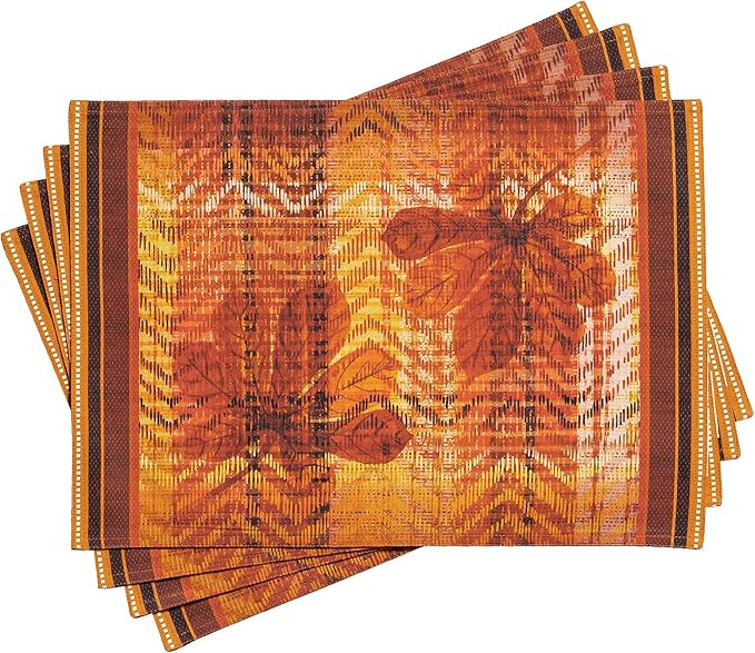 Maison d' Hermine Placemats Set of 4 100% Cotton Washable Cloth Place Mats, Reusable Table Mats for Thanksgiving Christmas Decorations Kitchen Dining Party Wedding (Thanksgiving Tartan, 13" x 19")