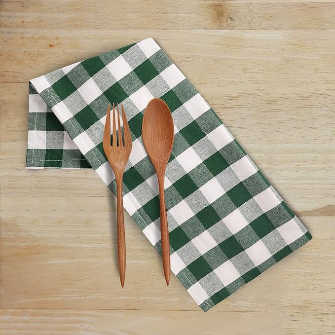 Urban Villa Kitchen Towels 100% Cotton Dish Towels for Kitchen (Set of 6) 20”x30” Dish Cloths Highly Absorbent Kitchen Linen Set with Hanging Loop Perfect for Drying Dishes Cleaning – Hunter/White