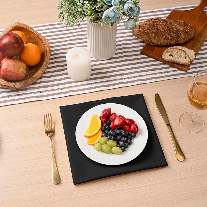 Blue Needles Solid Cloth Napkins Set of 6 Black 100% Cotton Dinner Napkins 18x18 inches - Soft, Reusable, Absorbent & Washable Linen, Ideal for Spring Summer Easter Events Parties & Everyday Use