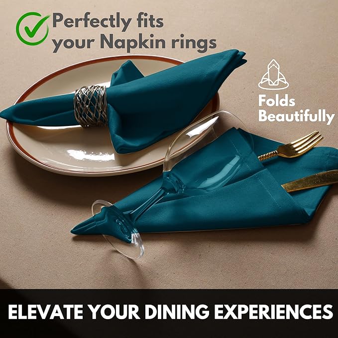 Cloth Napkins 17"x17" 100% Cotton Decorative Washable Table Napkin for Kitchen, Party, Wedding, Restaurant & Camping - Teal Green (Set of 12)
