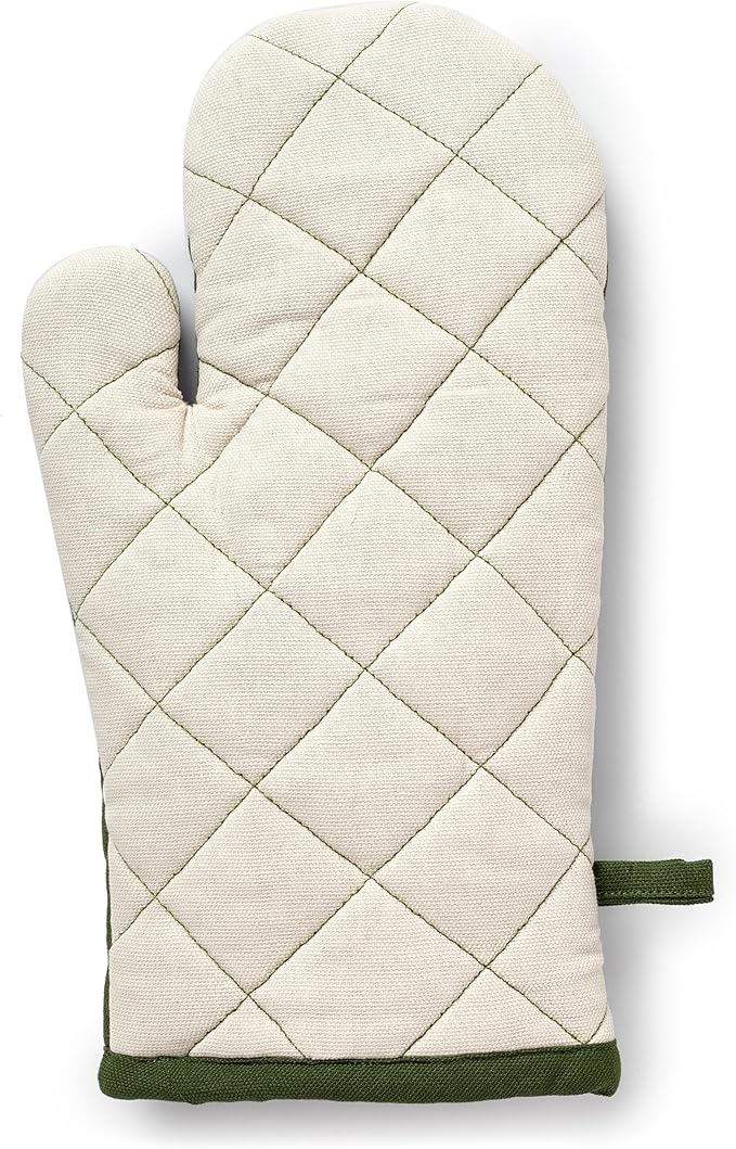 Encasa XO Heat Resistant Cotton Oven Gloves Mitts (2 Pc Set) - Quilted & Safe 12x6.6 in - for Kitchen, Cooking & Baking, Grilling, Handling Hot Pots & Pans - Leaf Green