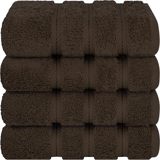 American Soft Linen Luxury Hand Towels for Bathroom, 600 GSM Heawy Weight 16x28 Size 100% Cotton Turkish 4 Piece Hand Face Towel Set, Brown Hand Towels