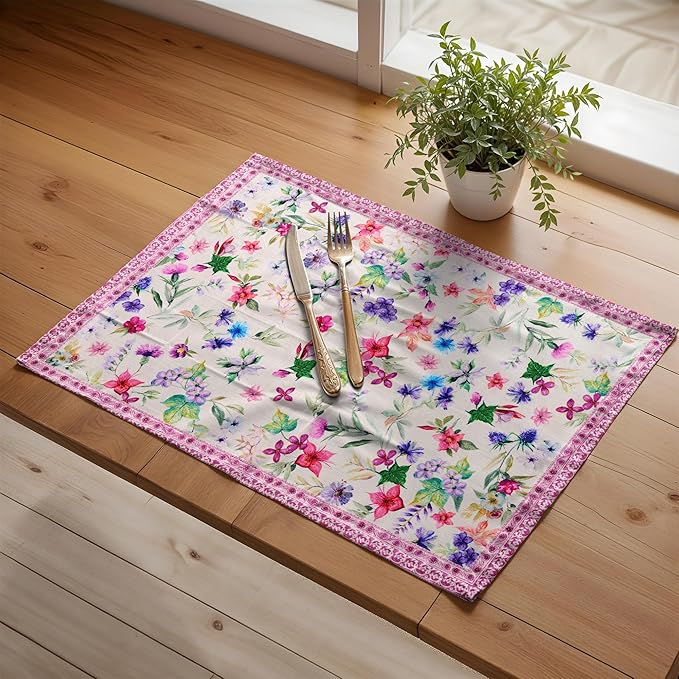 Maison d' Hermine Placemats Set of 4 100% Cotton Washable Cloth Place Mats Reusable Table Mats for Kitchen Dining Party Wedding Gifts for Mothers Day Spring/Summer (Chardon, 13" x 19")