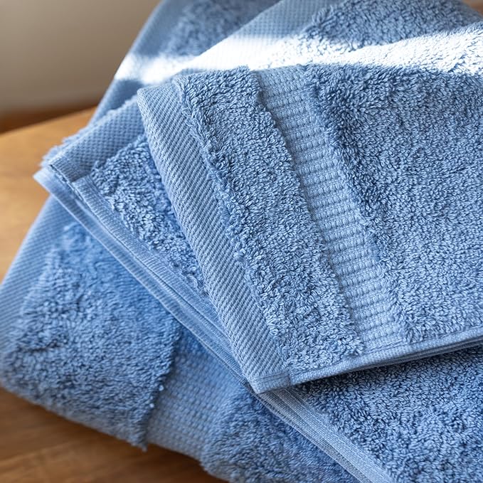 SALBAKOS 100% Turkish Cotton 6-Piece Towel Set | Premium Quality Hotel & Spa Collection | Ultra Soft, Super Absorbent 2 Washcloth, 2 Hand, 2 Bath Towels Sets | Made in Turkey (Blue, 6 Piece Towel Set)