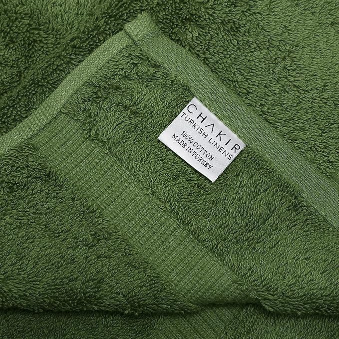 Chakir Turkish Linens 100% Cotton Premium Turkish Towels for Bathroom, 2 Large Bath Towels 36x60, 2 Hand Towels, 2 Washcloths (6-Piece Towel Set, Moss)
