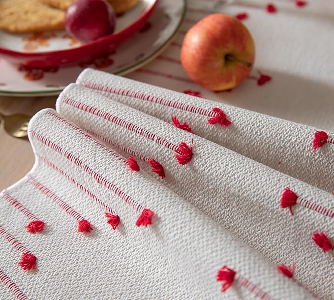Christmas Table Runner 13 x 72 Inch Long Natural Cotton Woven Runner with Tassels for Home Dining Christmas Decorations, for Modern Farmhouse Holiday Boho Red Table Runner