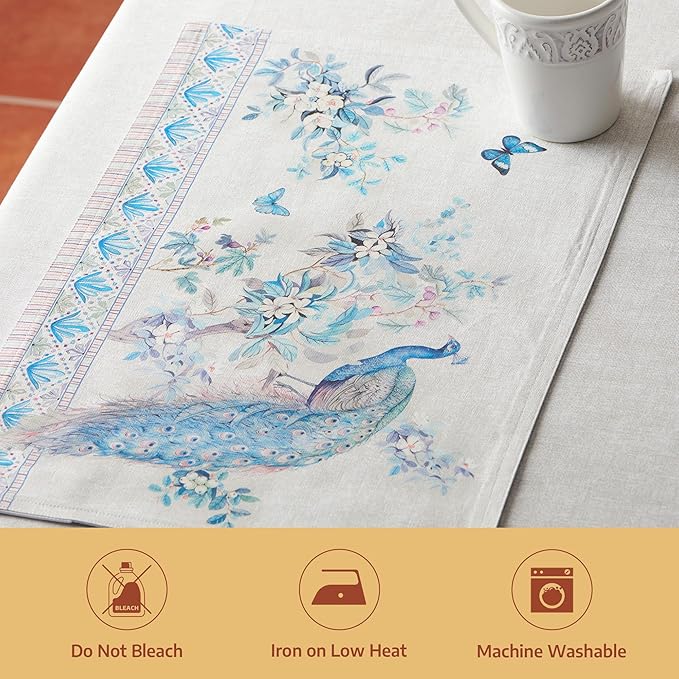 Maison d' Hermine Placemat 100% Combed Cotton Premium Cloth Placemats 13"x19" Washable Place Mats, Home, Kitchen, Dining, Cocktail Parties & Camping - Peacock Utopia (Set of 4)