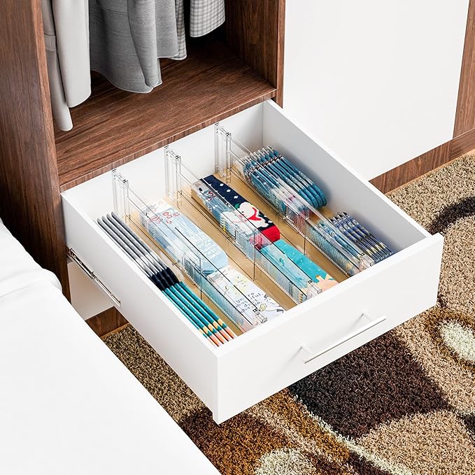 Yieach 12 Pack Clear Acrylic Drawer Divider 6 Inch High,Expandable from 14-20'',Adjustable Dresser Drawer Dividers for Baby Clothing,Underwear and Sock,Separators,Deep Drawer Separators for Kitchen