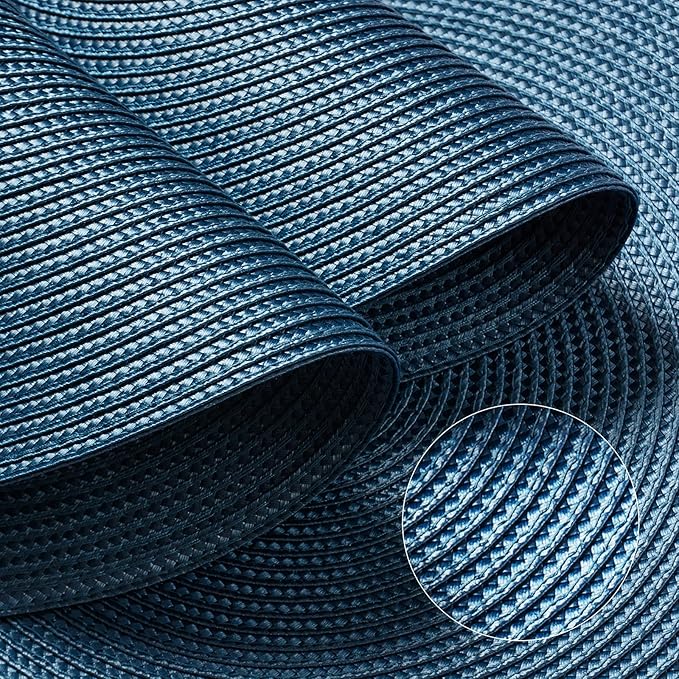 FunWheat Round Braided Placemats Set of 4 Table Mats for Dining Tables Woven Washable Non-Slip Place mats 15inch (Blue, 4pcs)