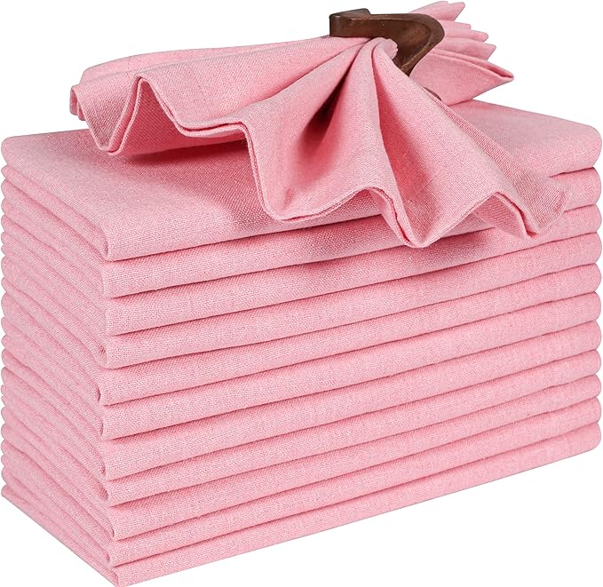 Bedding Craft Cotton Cloth Napkins Set of 12 – 18x18 Baby Pink – Soft Machine Washable Fabric Napkins for Weddings, Thanksgiving, Christmas & Everyday Dining