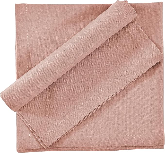 FINGERCRAFT Dinner Cloth Napkins, Cotton Linen Blend Mitered Corner Napkins Cloth 12 Pack Natural Premium Quality for Every Day Use, Parties, Easter, Thanksgiving, Weddings, 18x18 inch Shell Peach