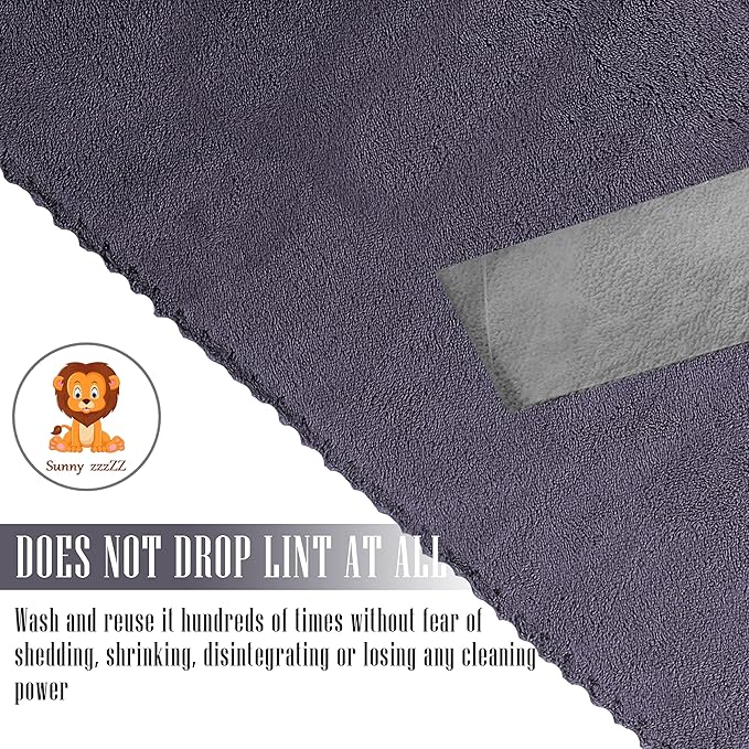 Sunny zzzZZ 24 Pack Kitchen Dishcloths - Does Not Shed Fluff - Reusable Dish Towels, Dish Cloths, Super Absorbent Coral Fleece Cleaning Cloths, Nonstick Oil Washable Fast Drying, 10 x 20 Inch (Grey)