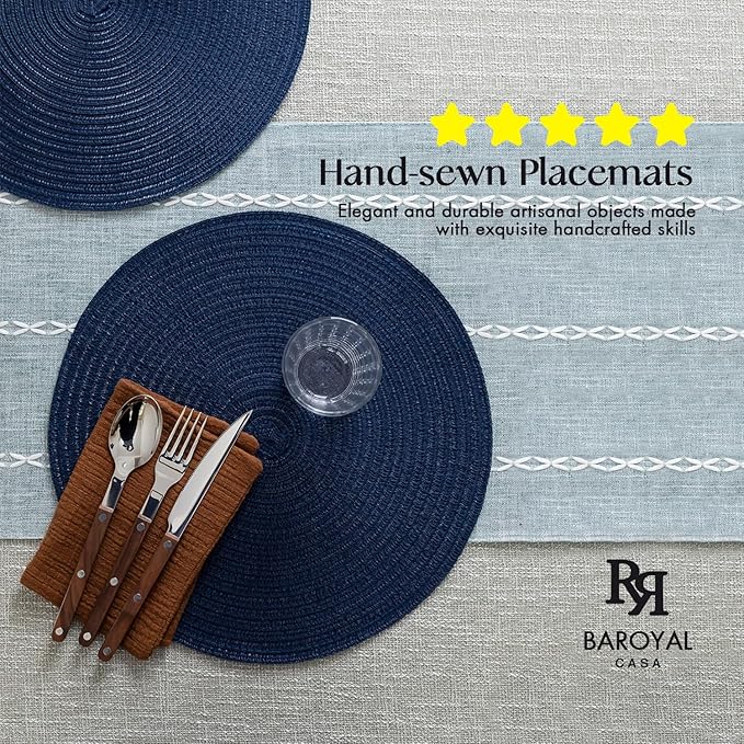 Round Placemats Set of 4 Woven Placemats Washable Braided Table Mats for Dining Table Heat Resistant Non-Slip Circle Place Mats(Navy Blue)