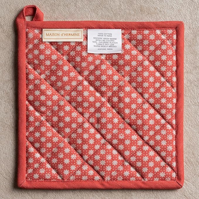 Maison d' Hermine Pot Holders 100% Cotton Heat Resistant Potholders 8" x 8" Hot Pads with Loop BBQ Cooking Baking Gifts for Mothers Day Handling Hot Pans Spring/Summer (Pack of 1, Provence)